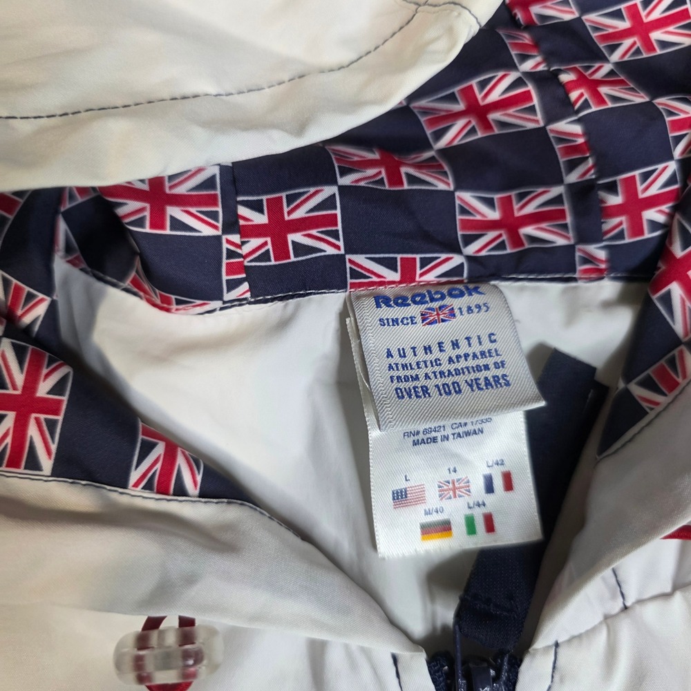 Reebok Womens Large Hooded Windbreaker Vest White Union Jack Lining Vintage 908 View 4